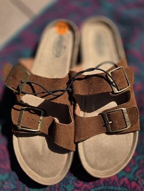NWOT WOODSTOCK Suede Double Buckle Slide Sandals